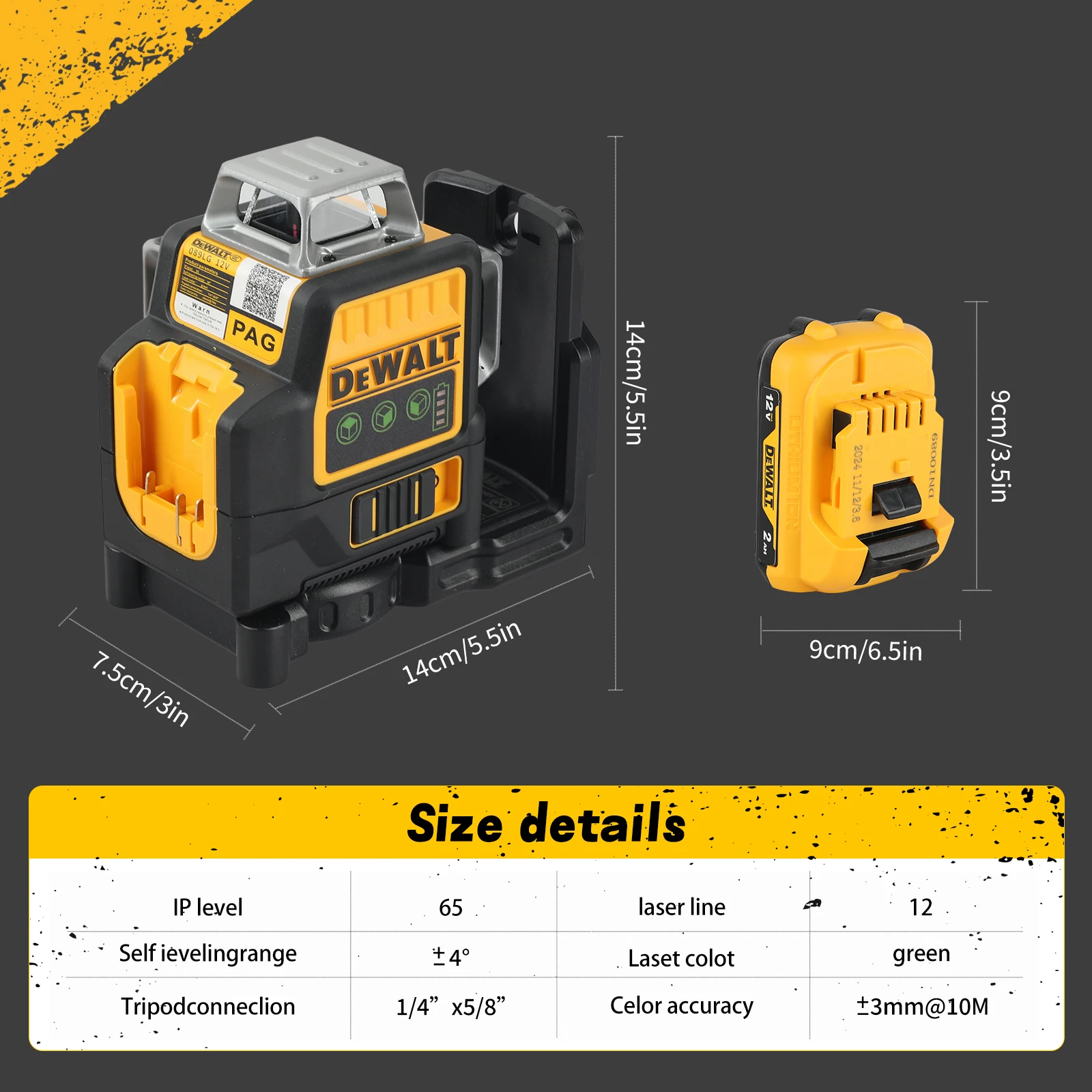 DEWALT 089 12-Line 3-Side 360° Green Laser Level 12V Strong Light
