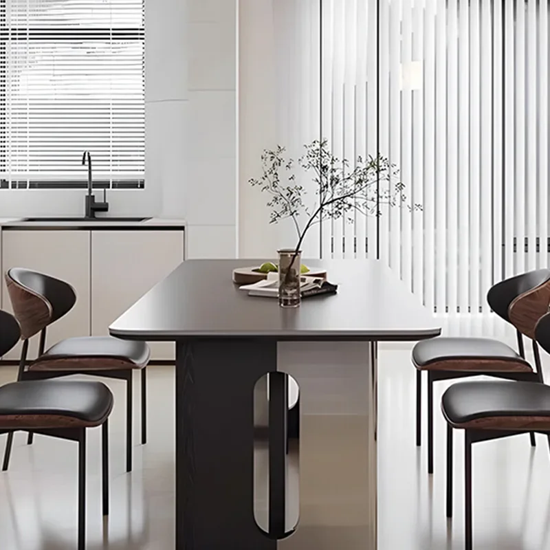 light luxury modern simple style rectangular rock slab dining table living room rock slab dining table and chair combination