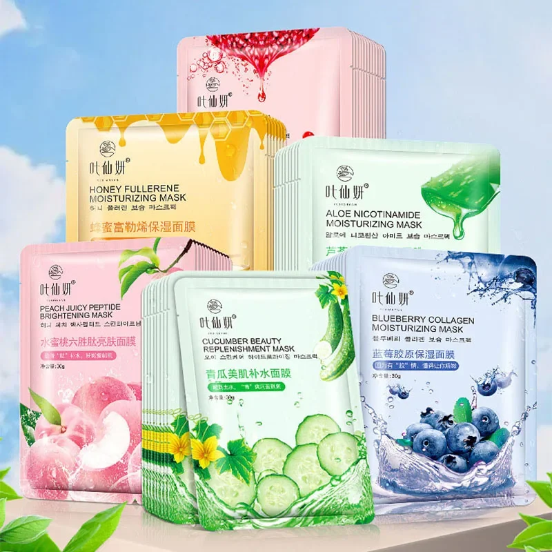 1 Pieces Blueberry Facial Masks Aloe Cucumber Peach Fresh Fruit Moisturizing Face Mask Sheets for Beauty Facial Skin Care