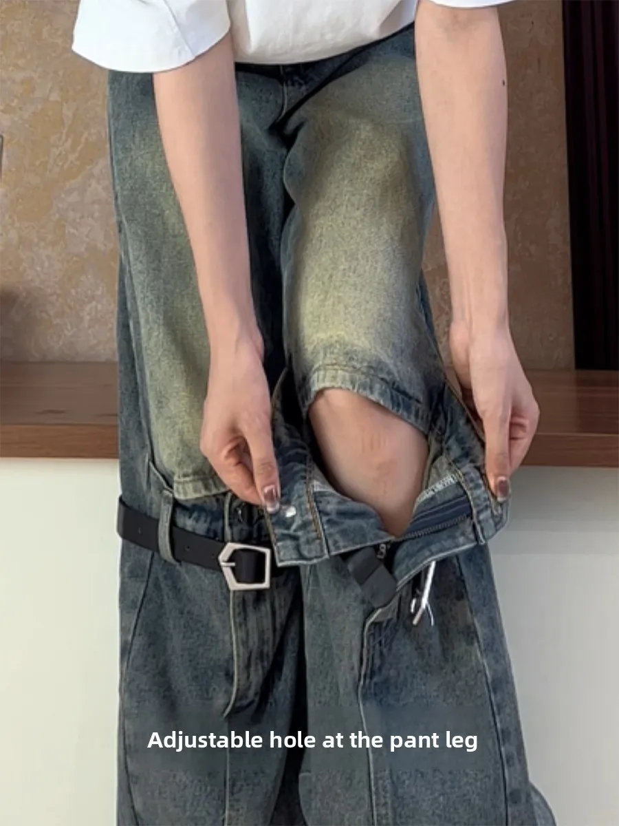 

Retro High Street 3D Patchwork Straight Leg Denim Jeans Women Summer Trendy Design High Waist Loose Wide Leg Long Pants
