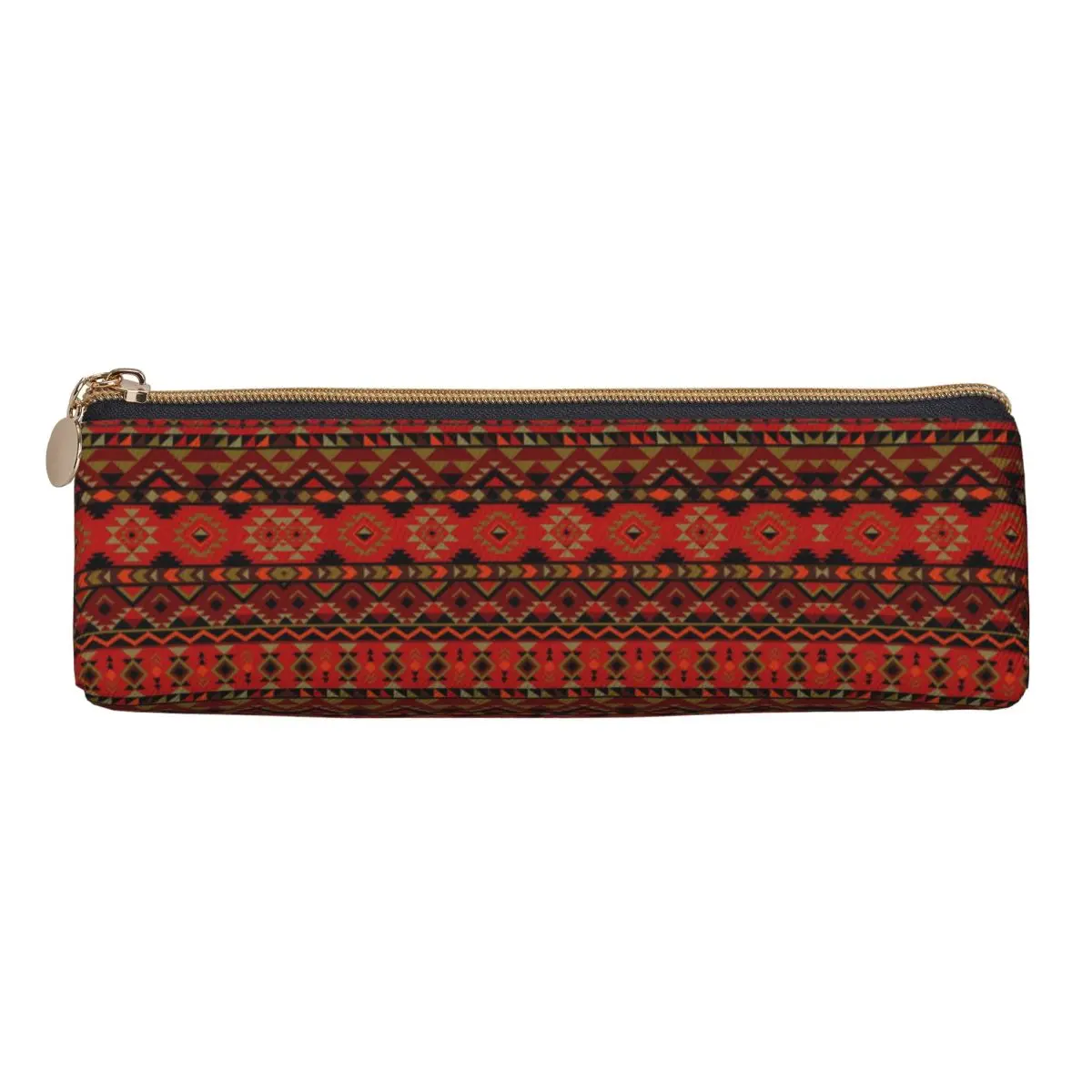 Aesthetic Pencil Case Vintage Ethnic Pencil Box Red Aztec Print Back To School Pencil Cases Kids PU Leather Stationery Organizer