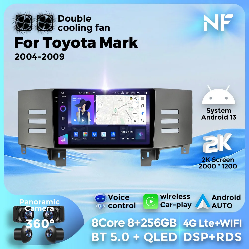 

For Toyota Mark 2004 - 2009 Multimedia Video Player GPS Navigation Stereo Android 13 Carplay Autoplay Wireless radio 4G WIFI 256