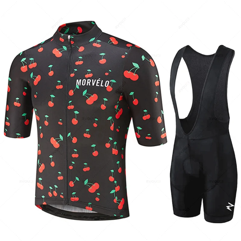 Morvelo-Cycling Jersey Set for Men, Anti-UV MTB Bike Set, Bicycle Suit, Pro Team Racing Uniform, Ciclismo Clothes, Summer, 2024