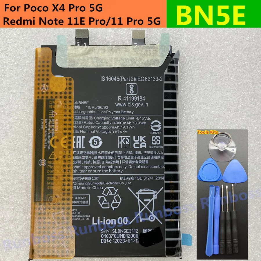 5000mAh BN5E Original New High Quality Battery For Xiaomi Redmi Note 11 Pro 5G/11E Pro 5G/ POCO X4 PRO 5G Mobile Phone Batteries