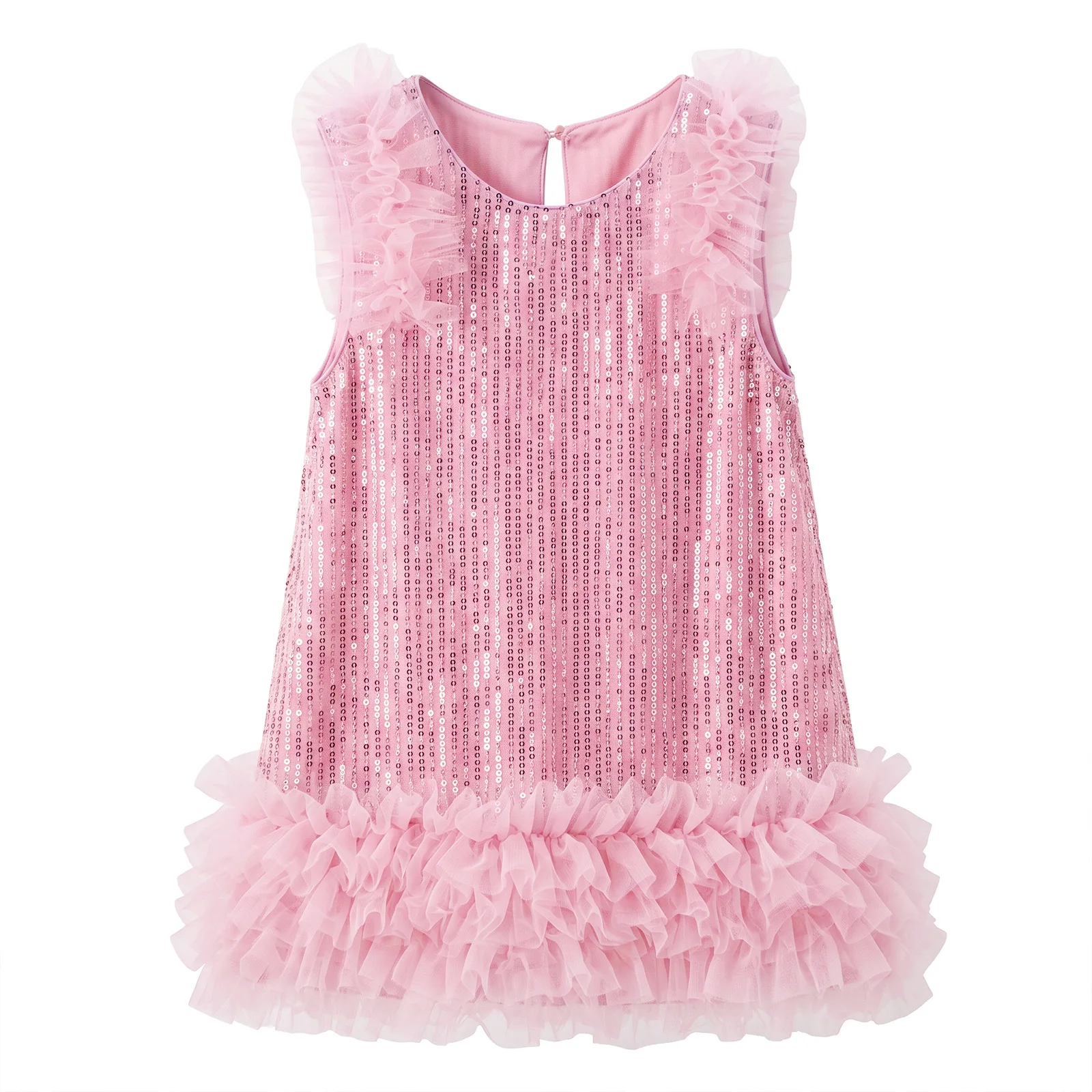 Girls Multi Color Sequin Princess Dress Sleeveless Ruffle Tulle Tutu Skirt Kids Birthday Party Formal Gown Flowy Layered JY15