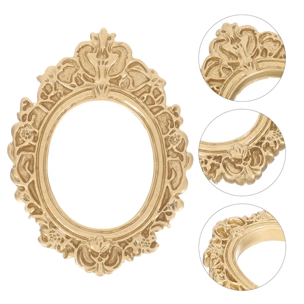 

3 Pcs Golden Photo Frame Ornament Mini Vintage Oval Frames Decorative Picture Miniature Cream Gum Resin