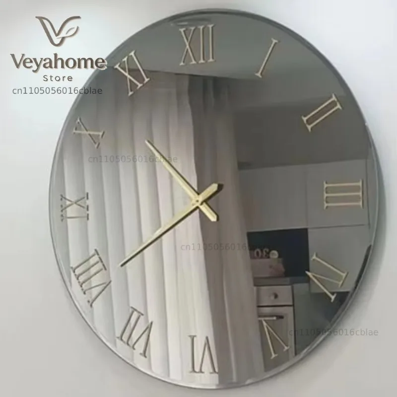 120CM with LED Night Light Living Room Wall Hanging Clock Roman Number Round Luxury for Home Decor Large Watch