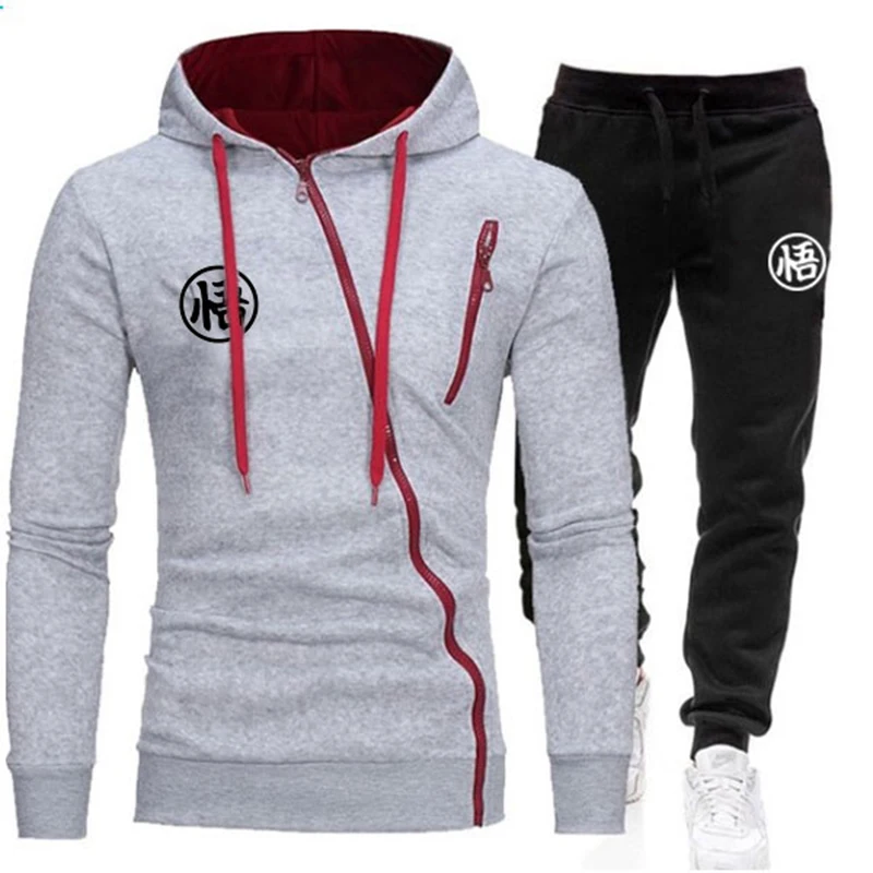 Conjunto de fatos de treino com capuz masculino, jaqueta com zíper, calça de jogging, moletom esportivo, roupas casuais, outono, inverno, novo