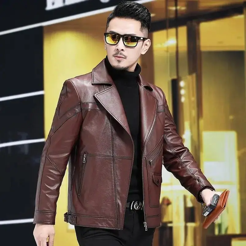 

2022 Spring Autumn Men Fashion Motorcycle Zipper Jackets Men Natural Sheepskin Slim Coats Male Long Sleeve Moto Jacket W59