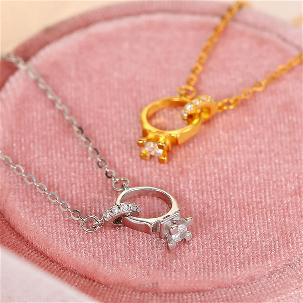 

Korean S925 Sterling Silver Double-Loop Diamond Necklace, INS Minimalist Luxury Collarbone Chain Gift