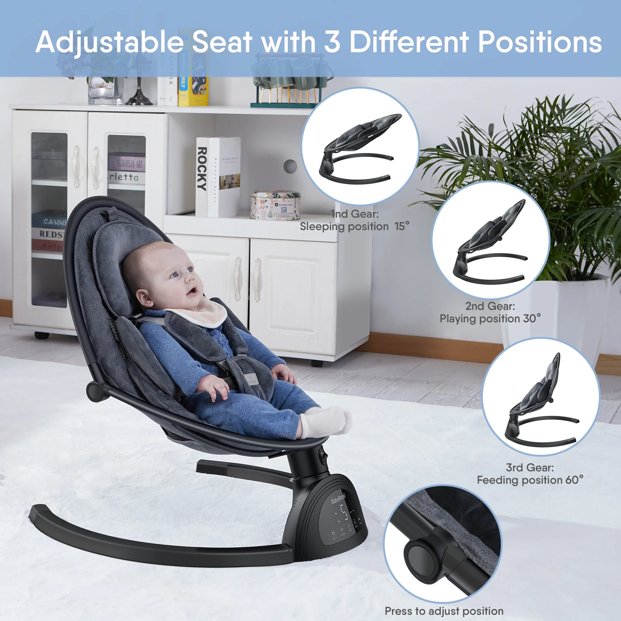 Baby Electric Portable Swings for Newborn Kids Swing Rocker Chilren Multifunctional Swing Bouncer with 5 Rocking Speed