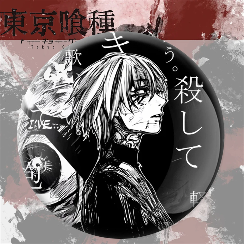 58 مللي متر أنيمي طوكيو الغول Kaneki كين تأثيري حلي شارة دبوس SPTE صفيح بروش دعامة الهالوين ﻿   عيد الميلاد جيلف