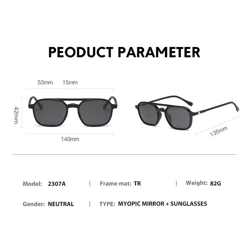 VCKA Myopia TR90 Glasses Frame 6 In 1 Men Women Polarized Optical Magnetic Sunglasses Clip on Magnet Prescription  -0.5 TO -10