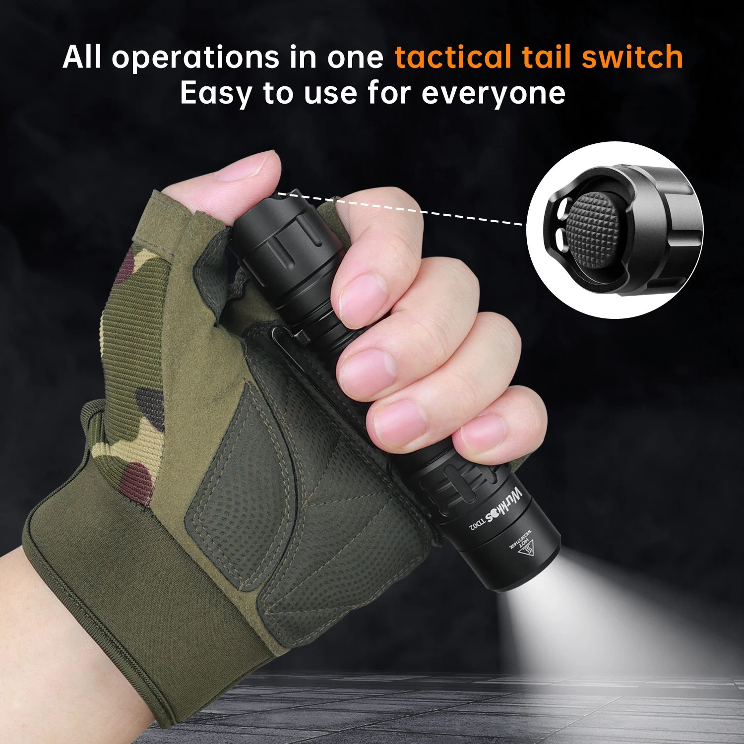 Wurkkos TD02 Tactical Flashlight 2000 Lumens Pocket Torch Rechargeable EDC with Type C Charging Port Tail Switch IPX8 Waterproof