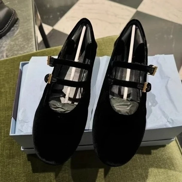

2026 New Women's Ballet Flats Double Metal Buckle Straps Retro Vintage Casual Slip-on Shoes Comfortable Walking Flats