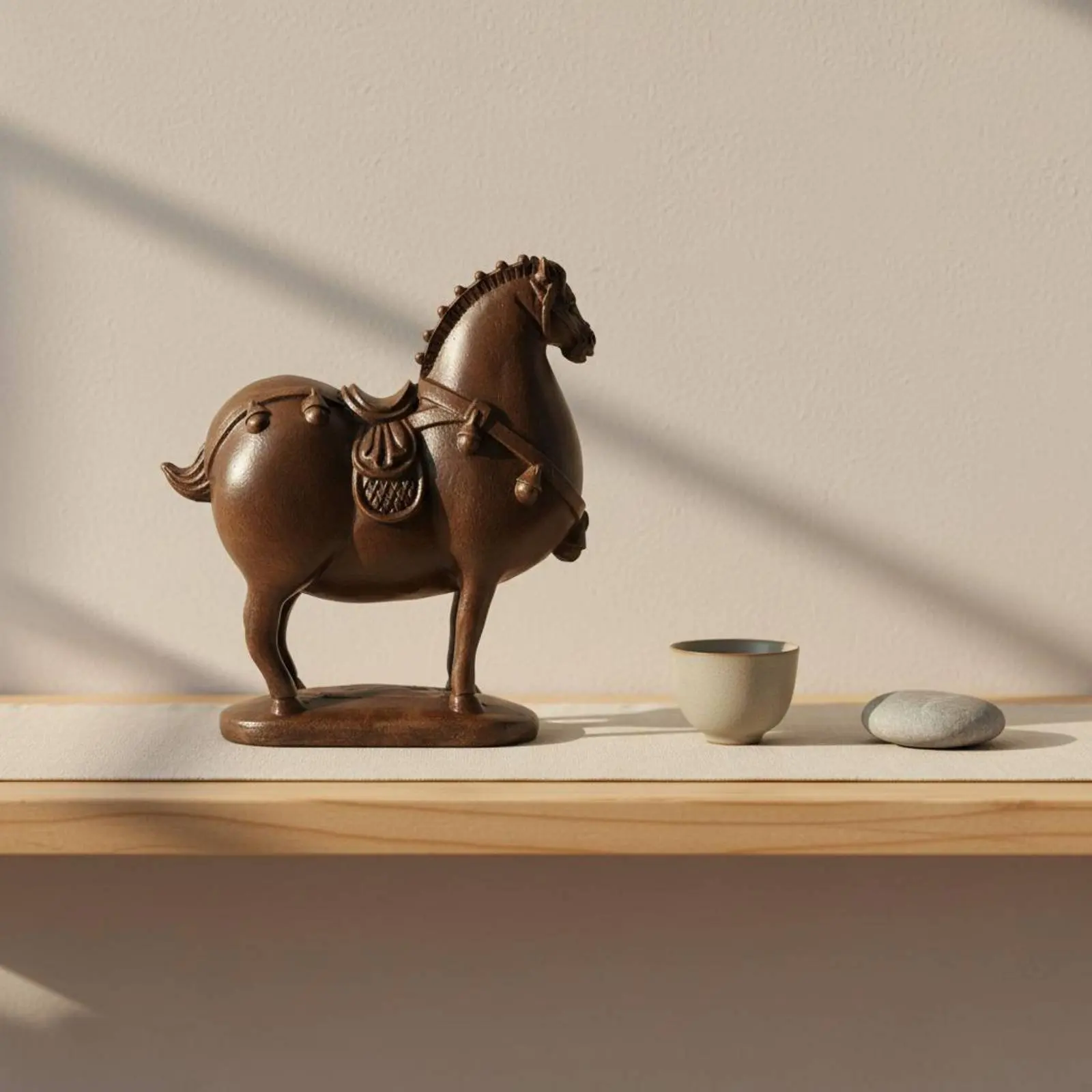 Vintage Horse Statue Wood Look Antique Horse Ornament Creature Figurine Desktop Display Home Decor Resin for Model Room