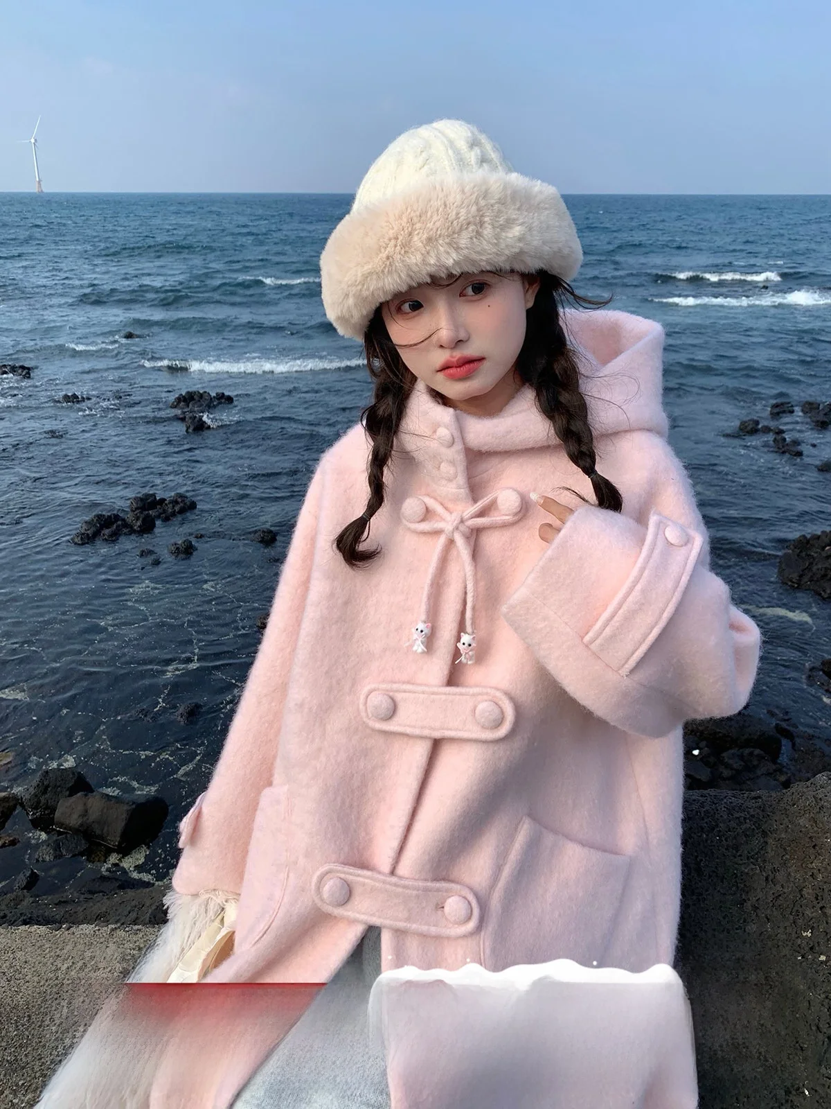 

Женское шерстяное пальто Sweet Sle средней длины с капюшоном, повседневное модное пальто из смесовой ткани (полиэстер/шерсть) цвета Cry Pink