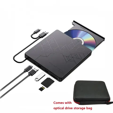 노트북 PC용 5 in 1외부 DVD CD 드라이브 Windows11 10 Mac CD/DVD -/+RW 광학 드라이브(보관 가방 포함) DVD 버너 리더 플레이어