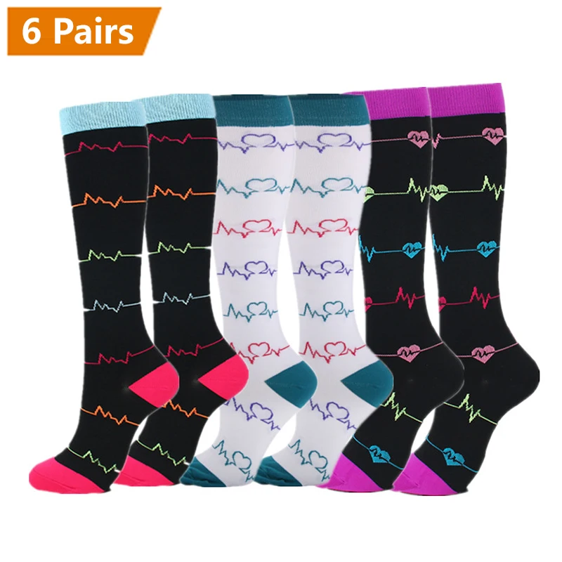 

2025 6Pairs Compression Socks Women Men Athletic Running Cycling Medical Nursing For Graduated Stockings 20-30 Mmhg