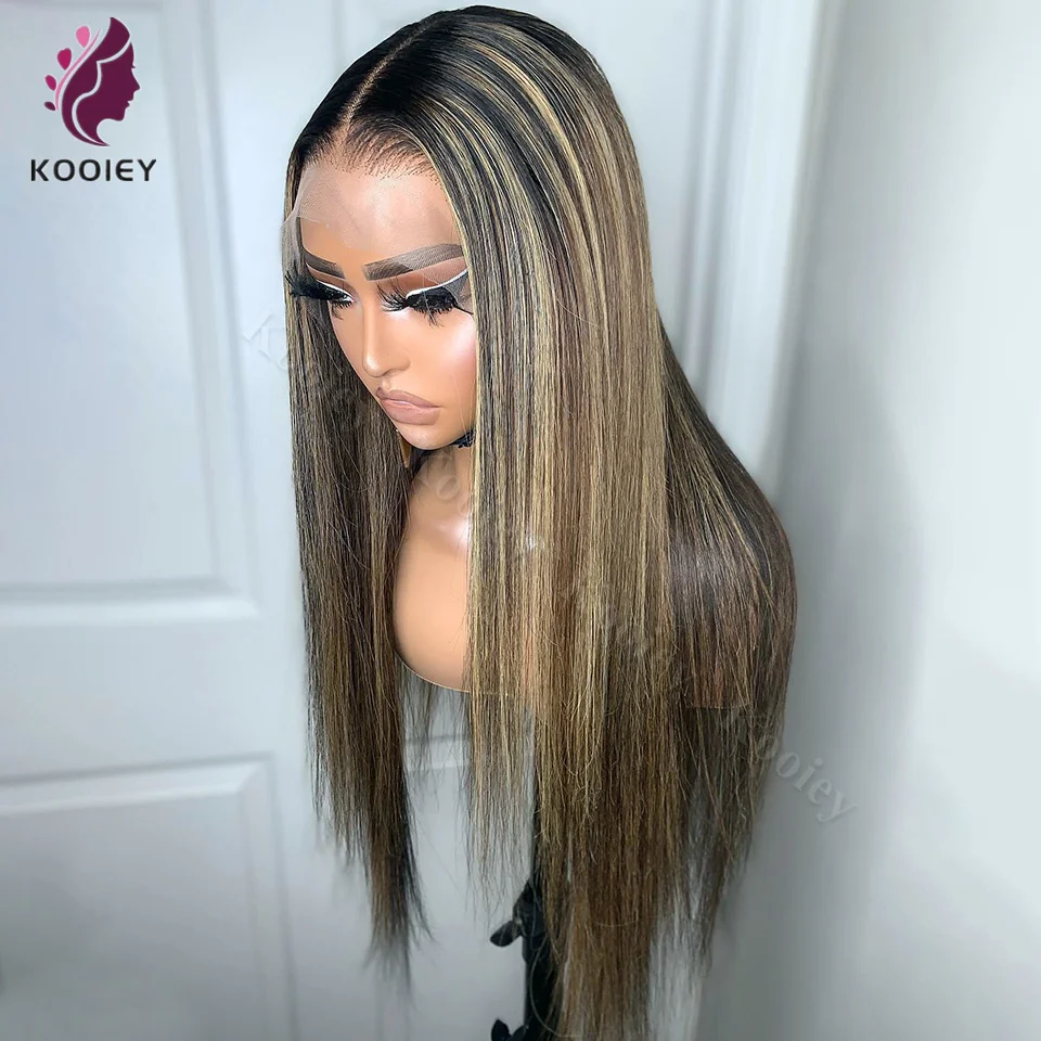 

Highlight Blonde Silky Straight Lace Frontal Wig 360 Transparent Human Hair for Women Glueless 5x5 Silk Top Lace Wig Pre Plucked