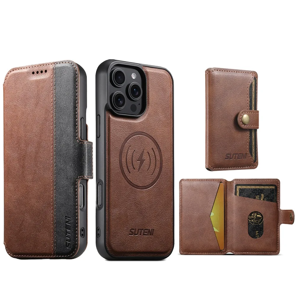 

Side Magnetic Flip Phone Cover for iPhone 17 Air 16 15 14 Plus 13 12 Pro Max with Detachable Wallet Card Case Slots