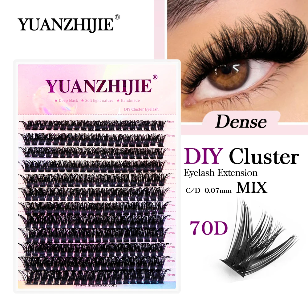 YUANZHIJIE DIY 속눈썹 익스텐션, 자연스러운 세그먼트, DIY 클러스터 속눈썹, 위스피 리본, 부드러운 인조 속눈썹 메이크업, 48h 볼륨