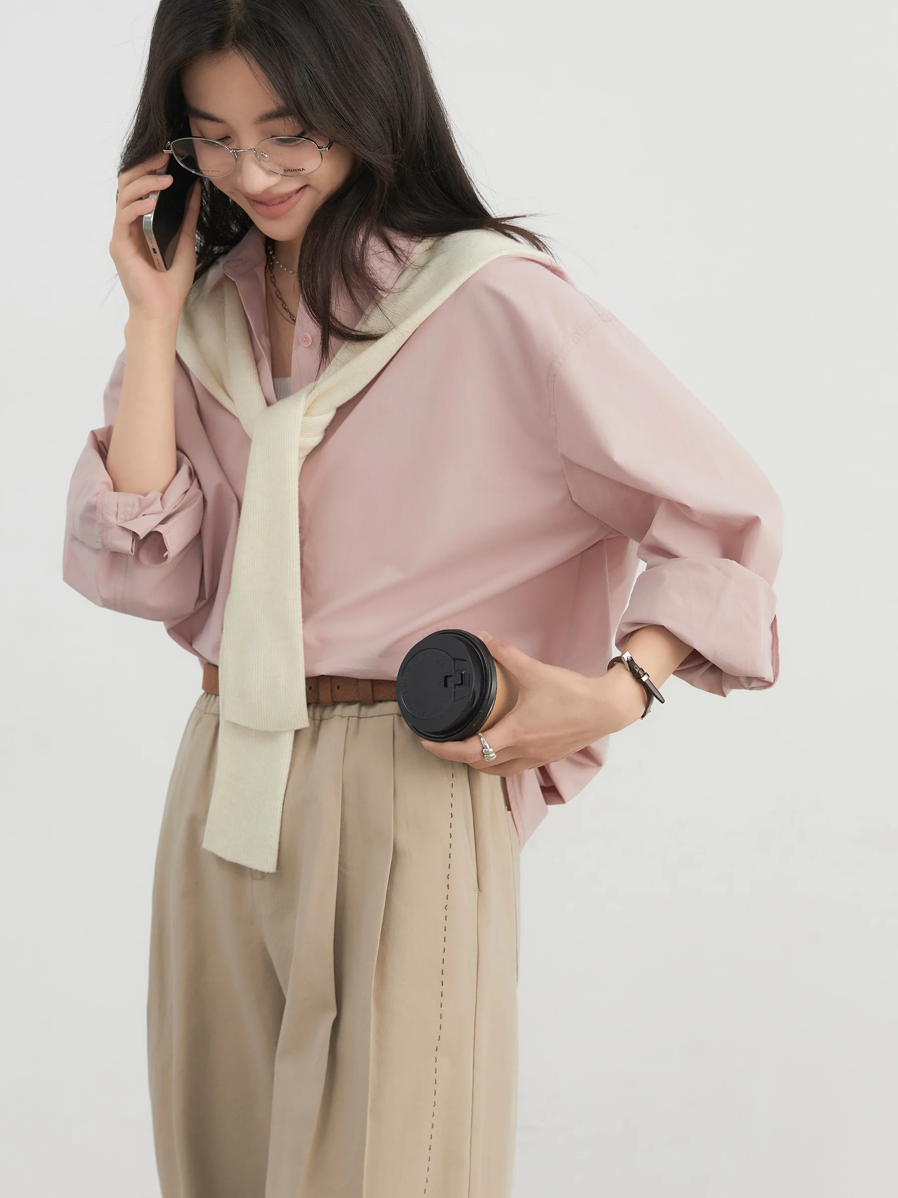 

Spring New Chicven Long Sve Embroidered Cotton irt Loose Layering Turn-down Collar Pure Color Breathable Women's irt