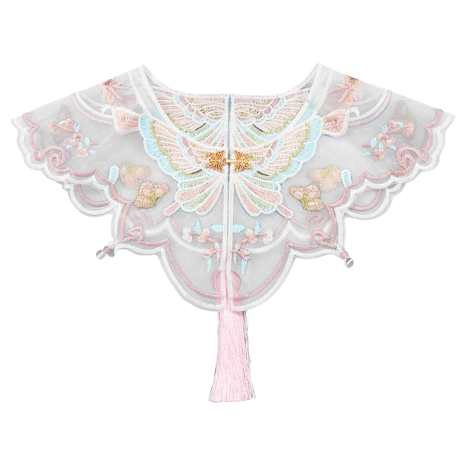 Embroidered Traditional Chinese Capelet Cloud Shoulder Delicate Buckle Sheer Mesh Cape Yunjian Fake Collar Hanfu Accessory