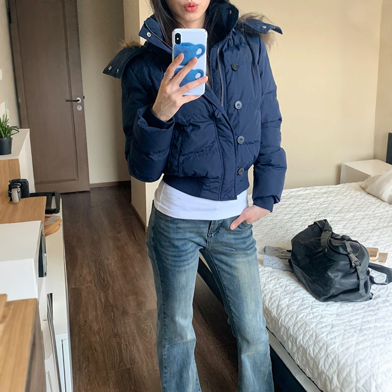 

Winter New Sle ort Thiened Cotton Jaet Women's Slimming Warmth Hooded Fur Collar Casual Faion Commute Outerwear