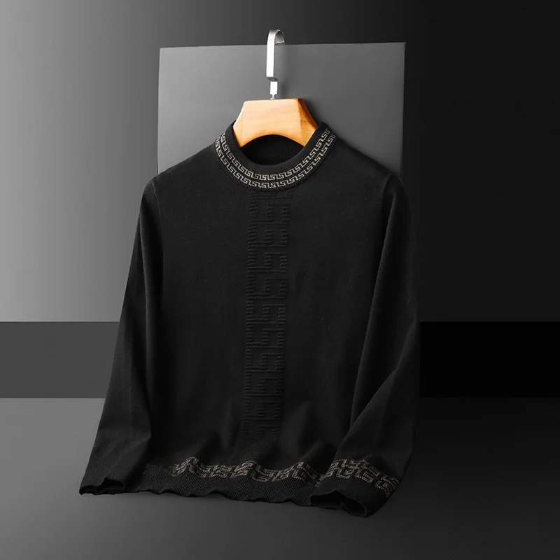 

Модный шерстяной вязаный свитер с высоким воротником и длинными рукавами, зимний, с роскошной вышивкой букв, трендовый, для молодых мужчин.