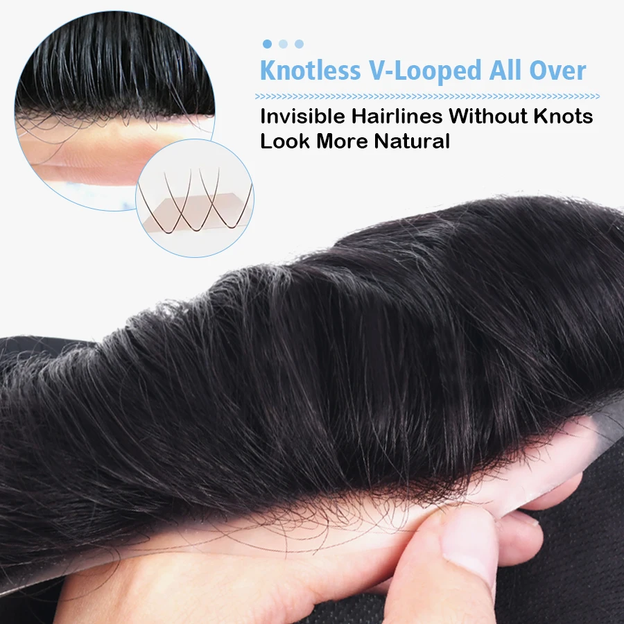 K.S WIGS 0.08mm Natural Hair Men Toupee Human Hair Men Wig Replacement Systems Hair Piece Protesis Capilar Hombre Male Wig