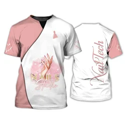Beautician Professional Work Clothes Printed Nail Polish Men's And Women's Crew Neck Short Sleeve Hip Hop Fun T-shirt Top Summer
