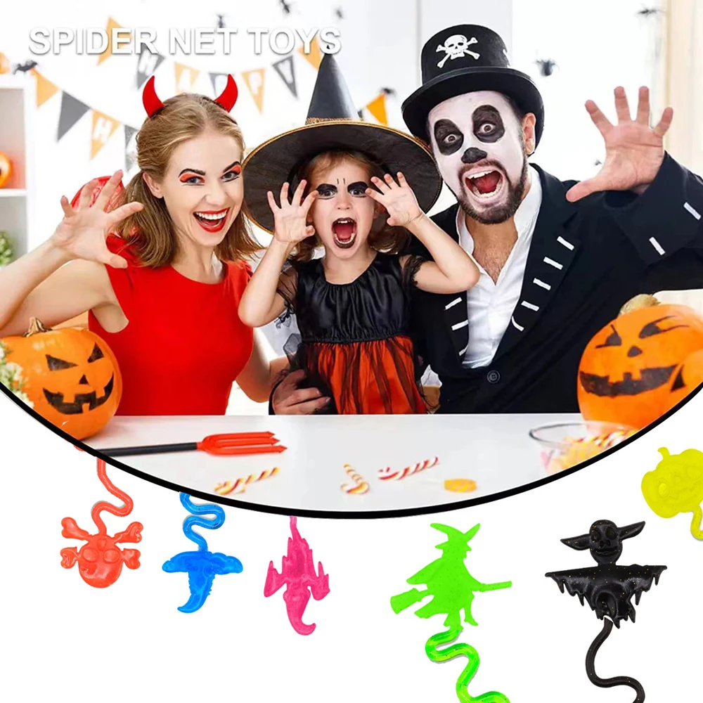 Zestaw Halloweenowy 12 Sztuk Dyni Duch Czaszka Lepkie Zabawki Elastyczne Rozciągliwe Naklejki na Ścianę Idealne na Upominki na Przyjęcia Urodzinowe