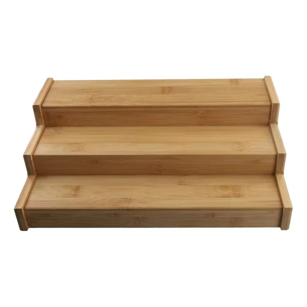 Solid Wooden 3-Tier Spice Rack Multi-Tier Space-Saving Seasoning Organizer Spice Display Durable Spice Jar Storage Set