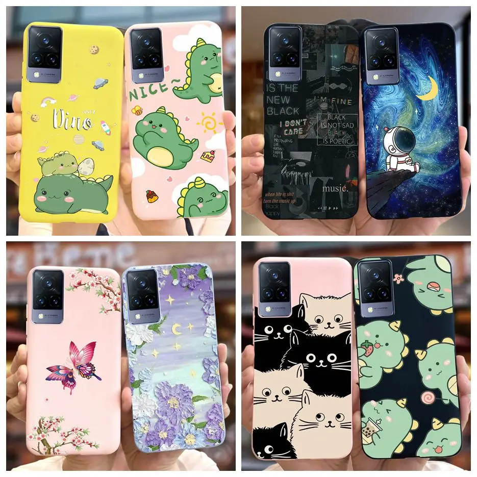 For Vivo V21 Case V2066 V2108 Cute Dinosaur Cartoon Cover Shockproof Soft TPU Phone Case For Vivo V21e V2061 V 21e VivoV21 Shell