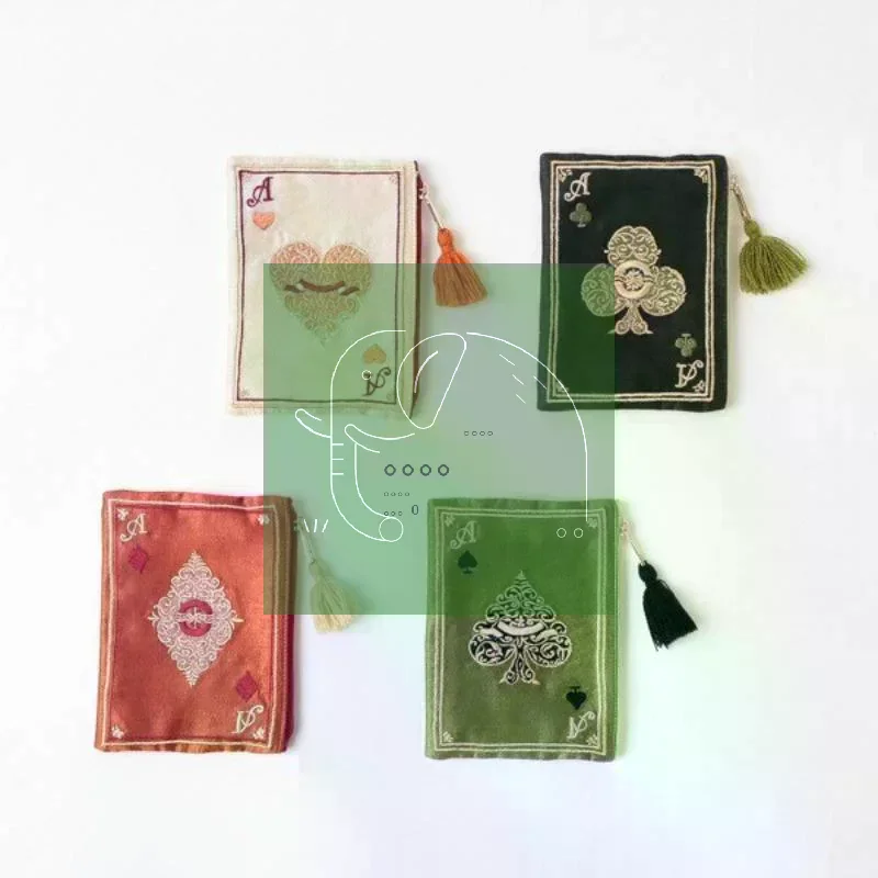 Handmade Embroidered Playing Card Cosmetic Bag Waterproof Portable Makeup Pouch for Travel Daily Accessory Storage