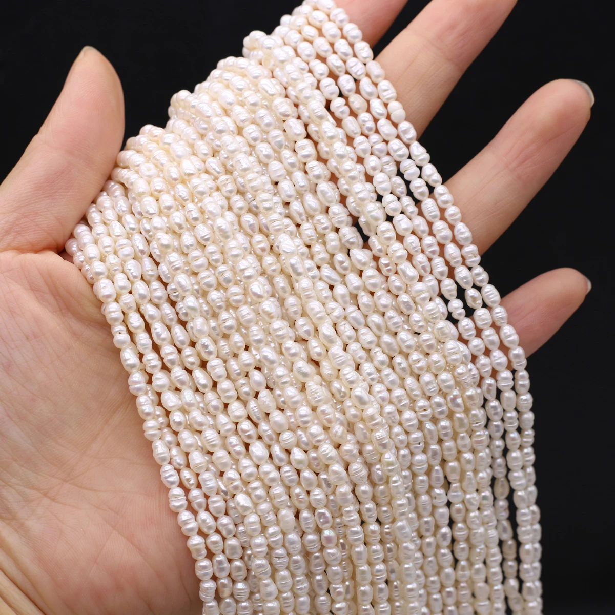 

Natural Freshwater Pearl Beaded A Quality Rice Shape Punch Loose Beads For Making Jewelry DIY Bracelet Necklace Accessories