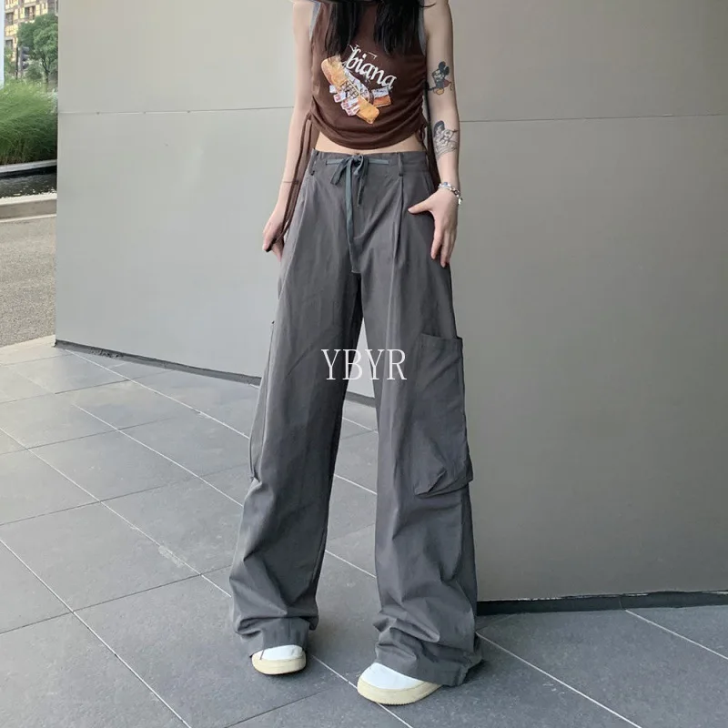 Bf Streetwear Pants American Vintage Cargo Pants Straight Loose High Waist Pants Thin Casual Sweatpants Quick Dry Female Summer