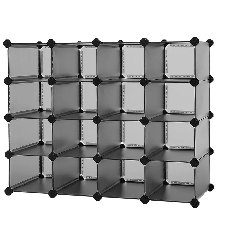 

Shoe Rack with 16 Cubes, Interlocking Plastic Shoe Organizer, DIY Storage Cabinet for Closet Entryway Bedroom Garage, Space Savi