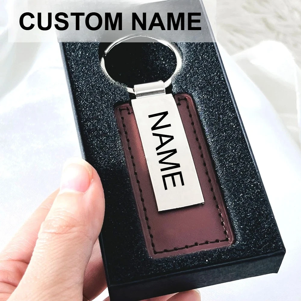 

Hot Metal Stainless Steel for Car Moto Custom Name Logo Keychain Men and Women Keyring Leather Engraved Engraving Key Chain Gift