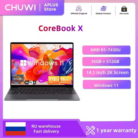 CHUWI CoreBook X Gaming Laptop 14.1 inch 2K IPS Screen AMD R5-7430U 16GB DDR4 RAM 512GB SSD Windows 11 Wifi6 Notebook Computer