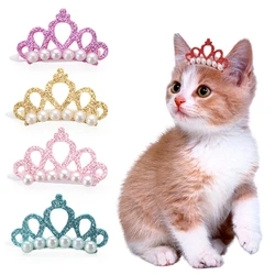 1pc bonito cão de estimação clipes de cabelo pequenos cães falso pérola forma coroa arcos grampos de cabelo gato cabelo grooming cocar pet accessoires