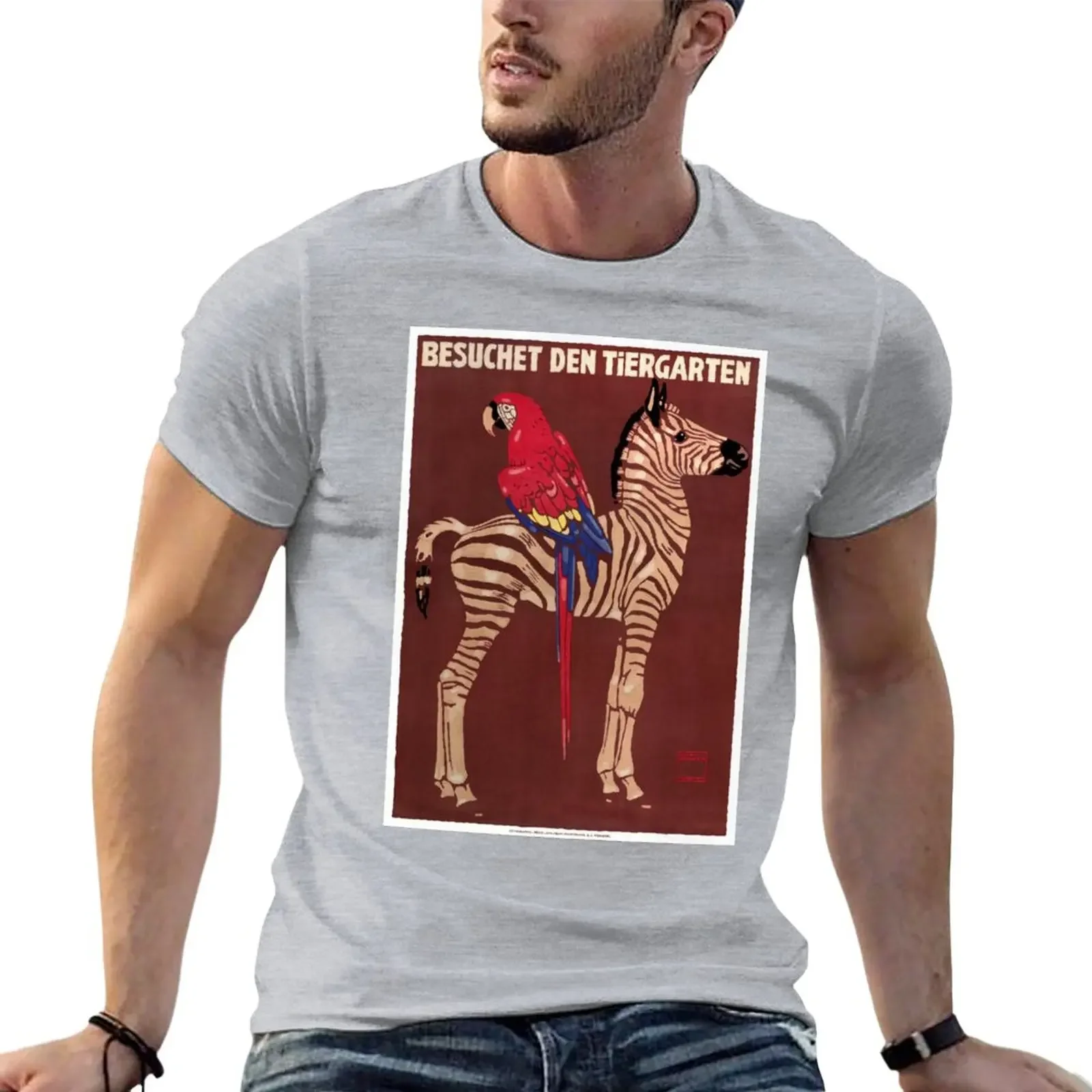 1912 Ludwig Hohlwein Visit The Zoo Zebra Macaw Poster T-Shirt customizeds oversizeds customs mens funny t shirts