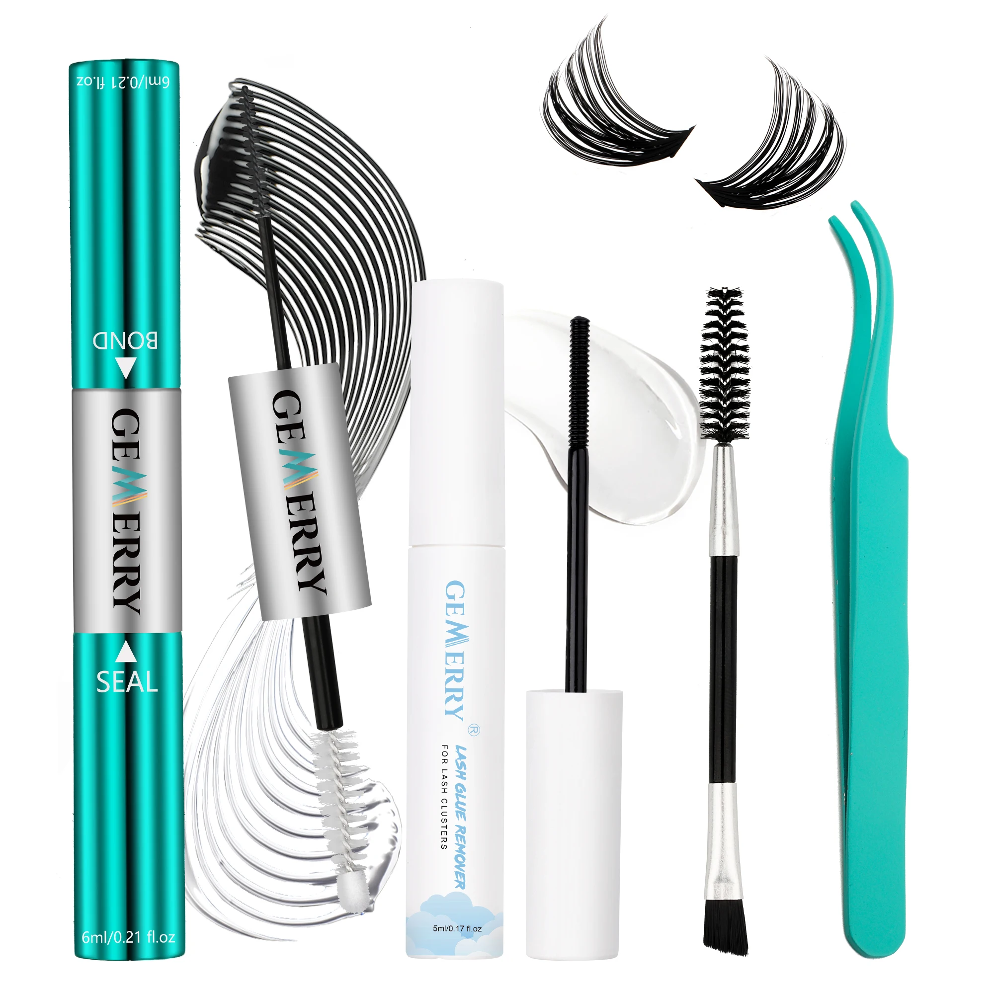 Kit de pestañas GEMERRY, 1/4 Uds., unión y sello de pestañas con removedor de pegamento para pestañas y pinzas para pestañas, herramientas para grupos de pestañas impermeables para principiantes