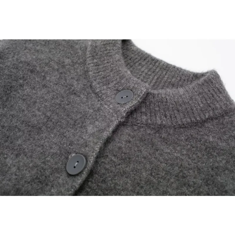 TRAF ZR Cropped Cardigan Swetry z długim rękawem Y2k Vintage Top Damski sweter jesienny Minimalistyczna dzianina Solidne przytulne swetry