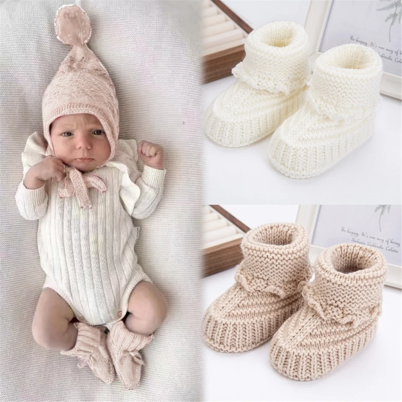 Baby Booties newborns First Walkers Soft Knit Shoes Elegant Knit Baby Booties Comfortable Wearing for Infant Boy & Girls