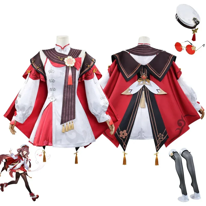 

Genshin Impact Game Lantern Rite Xiangling Cosplay Costume Wig Hu Tao Cherry Snow Loaded Hair Red Outfits X