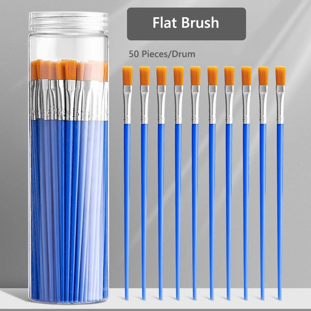 

10/50PCS Flat Head/Pointed Head Oil Painting Brush Long Rod Set Art Painting Supplies Artist Painting Brushes Nylon Hair
