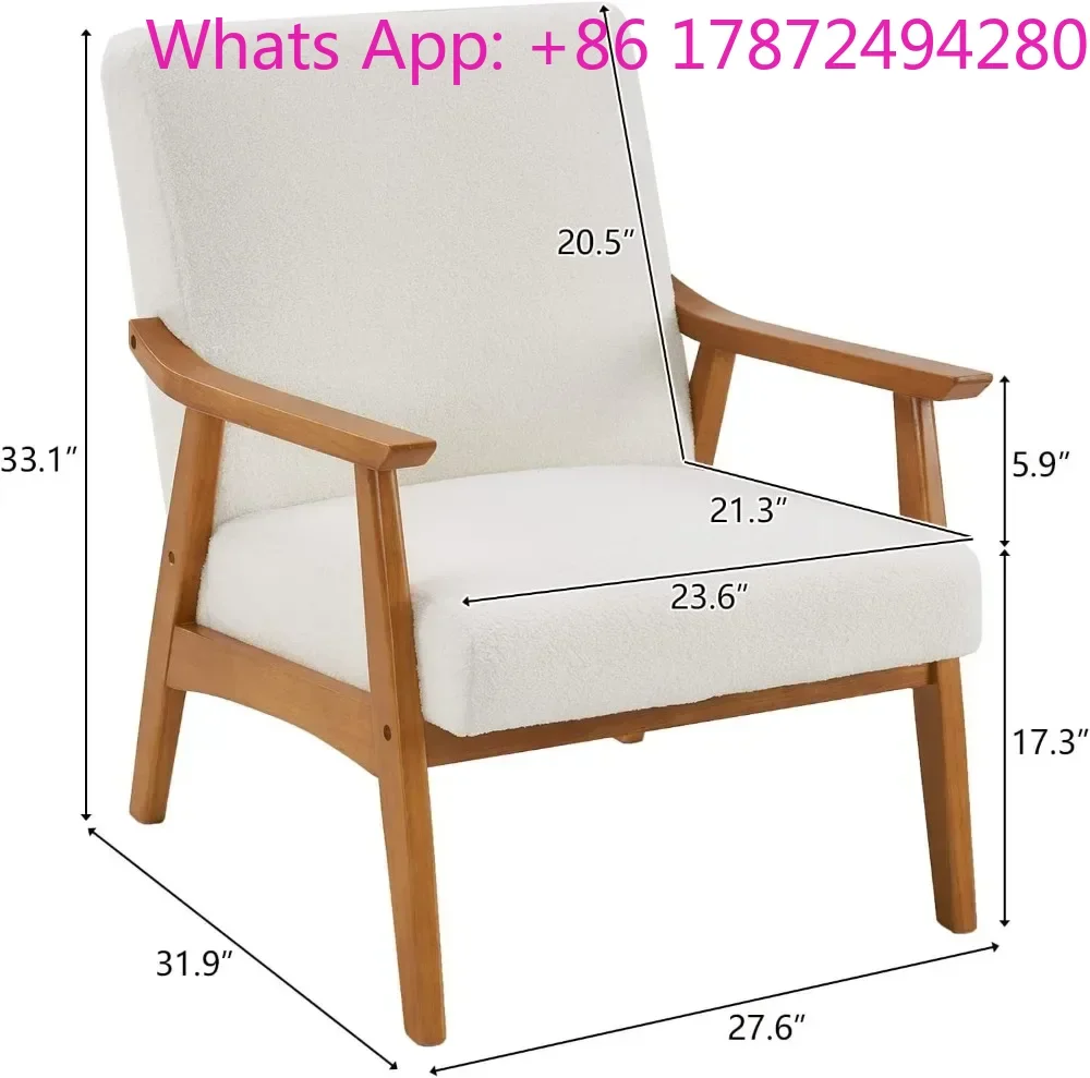 Modern Retro Leisure Chair with Solid Wood Frame Upholstered Teddy Fleece Fabric Single Sofa Armchair