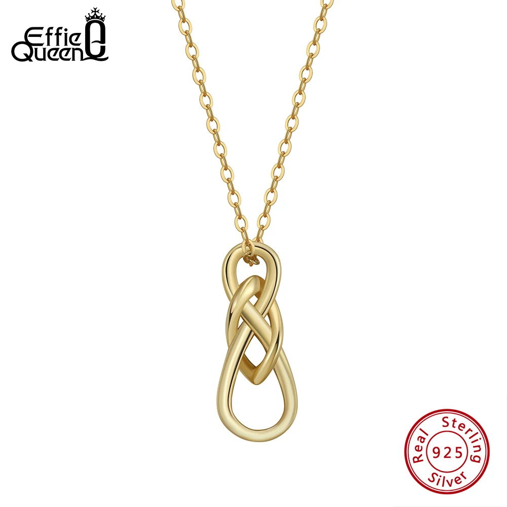 

EFFIE QUEEN Fashion 925 Sterling Silver Magic Knot Pendant Necklace for Women Handmade 14K Gold Simple Necklace Jewelry APN41